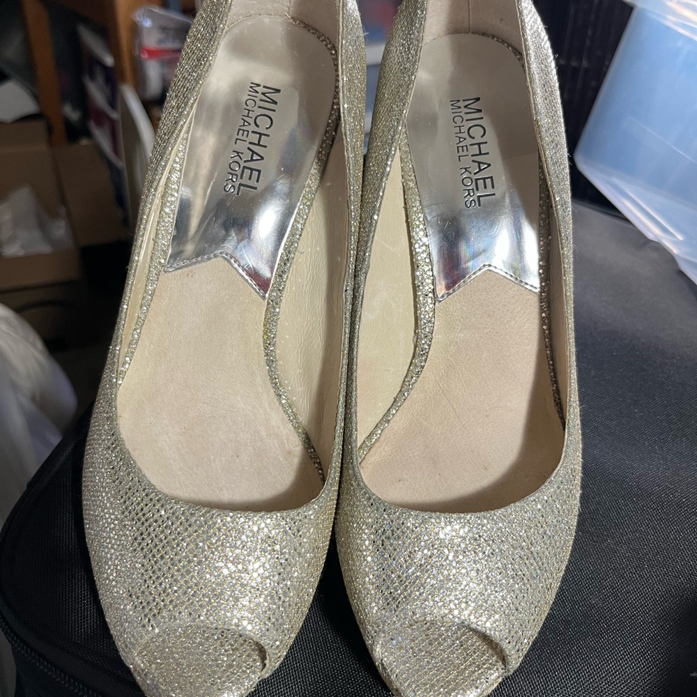 MICHAEL Michael Kors Glitter Gold Peep-Toe Pumps